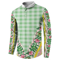 Hawaii Pikake Lokelani Plumeria Lei Button Sweatshirt Green Palaka Motifs