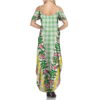 Hawaii Pikake Lokelani Plumeria Lei Family Matching Summer Maxi Dress and Hawaiian Shirt Green Palaka Motifs LT05 - Polynesian Pride