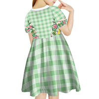 Hawaii Pikake Lokelani Plumeria Lei Kid Short Sleeve Dress Green Palaka Motifs LT05 - Polynesian Pride