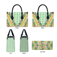 Hawaii Pikake Lokelani Plumeria Lei Leather Bag Green Palaka Motifs