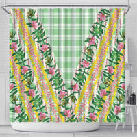 Hawaii Pikake Lokelani Plumeria Lei Shower Curtain Green Palaka Motifs