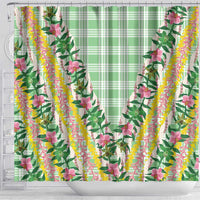 Hawaii Pikake Lokelani Plumeria Lei Shower Curtain Green Palaka Motifs