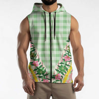 Hawaii Pikake Lokelani Plumeria Lei Sleeveless Zip Hoodie Green Palaka Motifs LT05 - Polynesian Pride