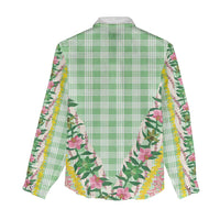 Hawaii Pikake Lokelani Plumeria Lei Women Casual Shirt Green Palaka Motifs LT05 - Polynesian Pride