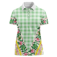 Hawaii Pikake Lokelani Plumeria Lei Women Polo Shirt Green Palaka Motifs LT05 Female Green - Polynesian Pride