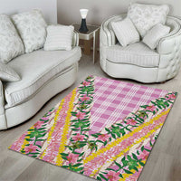 Hawaii Pikake Lokelani Plumeria Lei Area Rug Pink Palaka Motifs