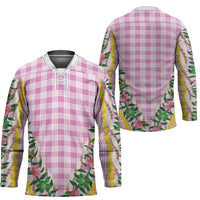 Hawaii Pikake Lokelani Plumeria Lei Hockey Jersey Pink Palaka Motifs LT05 - Polynesian Pride