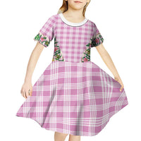 Hawaii Pikake Lokelani Plumeria Lei Kid Short Sleeve Dress Pink Palaka Motifs LT05 - Polynesian Pride