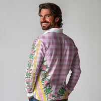 Hawaii Pikake Lokelani Plumeria Lei Long Sleeve Polo Shirt Pink Palaka Motifs LT05 - Polynesian Pride