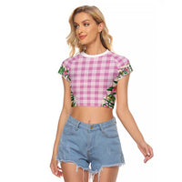 Hawaii Pikake Lokelani Plumeria Lei Raglan Cropped T Shirt Pink Palaka Motifs LT05 Female Pink - Polynesian Pride