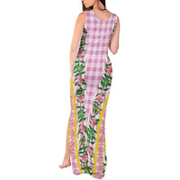 Hawaii Pikake Lokelani Plumeria Lei Tank Maxi Dress Pink Palaka Motifs LT05 - Polynesian Pride