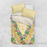 Hawaii Pikake Lokelani Plumeria Lei Bedding Set Yellow Palaka Motifs