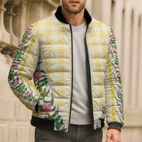 Hawaii Pikake Lokelani Plumeria Lei Bomber Puffer Jacket Yellow Palaka Motifs