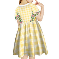 Hawaii Pikake Lokelani Plumeria Lei Kid Short Sleeve Dress Yellow Palaka Motifs LT05 - Polynesian Pride