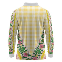 Hawaii Pikake Lokelani Plumeria Lei Long Sleeve Polo Shirt Yellow Palaka Motifs LT05 - Polynesian Pride