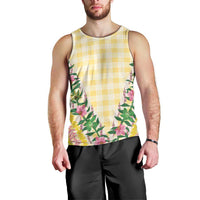 Hawaii Pikake Lokelani Plumeria Lei Men Tank Top Yellow Palaka Motifs