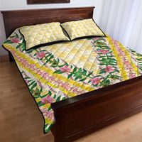 Hawaii Pikake Lokelani Plumeria Lei Quilt Bed Set Yellow Palaka Motifs