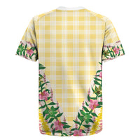 Hawaii Pikake Lokelani Plumeria Lei Rugby Jersey Yellow Palaka Motifs