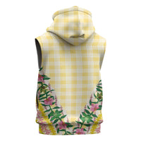 Hawaii Pikake Lokelani Plumeria Lei Sleeveless Zip Hoodie Yellow Palaka Motifs LT05 - Polynesian Pride