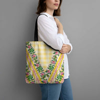 Hawaii Pikake Lokelani Plumeria Lei Tote Bag Yellow Palaka Motifs