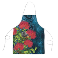 New Zealand Matariki Piwakawaka Apron Maori Koru With Pohutukawa Flowers LT05 Dark Teal - Polynesian Pride