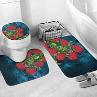 New Zealand Matariki Piwakawaka Bathroom Set Maori Koru With Pohutukawa Flowers LT05 Mat Set Only (3 pcs) One Size Dark Teal - Polynesian Pride