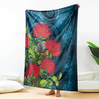 New Zealand Matariki Piwakawaka Blanket Maori Koru With Pohutukawa Flowers LT05 - Polynesian Pride