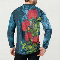 New Zealand Matariki Piwakawaka Button Sweatshirt Maori Koru With Pohutukawa Flowers LT05 - Polynesian Pride