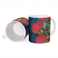 New Zealand Matariki Piwakawaka Ceramic Mug Maori Koru With Pohutukawa Flowers LT05 - Polynesian Pride