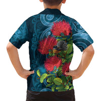 New Zealand Matariki Piwakawaka Family Matching Off Shoulder Maxi Dress and Hawaiian Shirt Maori Koru With Pohutukawa Flowers LT05 - Polynesian Pride