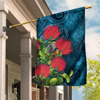 New Zealand Matariki Piwakawaka Garden Flag Maori Koru With Pohutukawa Flowers LT05 House Flag Dark Teal - Polynesian Pride