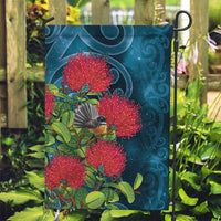 New Zealand Matariki Piwakawaka Garden Flag Maori Koru With Pohutukawa Flowers LT05 Garden Flag Dark Teal - Polynesian Pride
