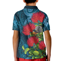 New Zealand Matariki Piwakawaka Kid Polo Shirt Maori Koru With Pohutukawa Flowers LT05 - Polynesian Pride