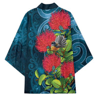 New Zealand Matariki Piwakawaka Kimono Maori Koru With Pohutukawa Flowers LT05 - Polynesian Pride