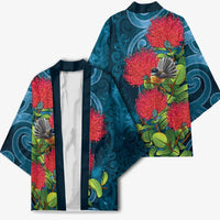 New Zealand Matariki Piwakawaka Kimono Maori Koru With Pohutukawa Flowers LT05 - Polynesian Pride