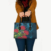 New Zealand Matariki Piwakawaka Leather Bag Maori Koru With Pohutukawa Flowers LT05 - Polynesian Pride