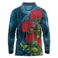 New Zealand Matariki Piwakawaka Long Sleeve Polo Shirt Maori Koru With Pohutukawa Flowers LT05 - Polynesian Pride