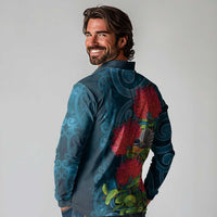 New Zealand Matariki Piwakawaka Long Sleeve Polo Shirt Maori Koru With Pohutukawa Flowers LT05 - Polynesian Pride