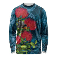 New Zealand Matariki Piwakawaka Long Sleeve Shirt Maori Koru With Pohutukawa Flowers LT05 Unisex Dark Teal - Polynesian Pride