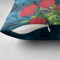 New Zealand Matariki Piwakawaka Pillow Cover Maori Koru With Pohutukawa Flowers LT05 - Polynesian Pride
