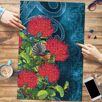 New Zealand Matariki Piwakawaka Puzzle Maori Koru With Pohutukawa Flowers LT05 Dark Teal - Polynesian Pride