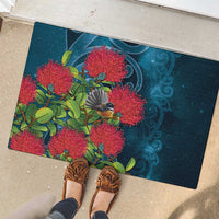 New Zealand Matariki Piwakawaka Rubber Doormat Maori Koru With Pohutukawa Flowers LT05 - Polynesian Pride
