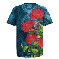 New Zealand Matariki Piwakawaka Rugby Jersey Maori Koru With Pohutukawa Flowers LT05 - Polynesian Pride