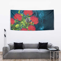 New Zealand Matariki Piwakawaka Tapestry Maori Koru With Pohutukawa Flowers LT05 - Polynesian Pride