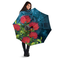 New Zealand Matariki Piwakawaka Umbrella Maori Koru With Pohutukawa Flowers LT05 - Polynesian Pride