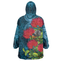 New Zealand Matariki Piwakawaka Wearable Blanket Hoodie Maori Koru With Pohutukawa Flowers LT05 - Polynesian Pride