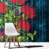 New Zealand Matariki Piwakawaka Window Curtain Maori Koru With Pohutukawa Flowers LT05 - Polynesian Pride