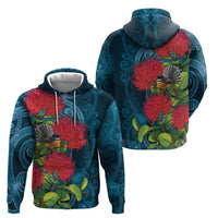 New Zealand Matariki Piwakawaka Zip Hoodie Maori Koru With Pohutukawa Flowers LT05 - Polynesian Pride