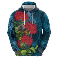 New Zealand Matariki Piwakawaka Zip Hoodie Maori Koru With Pohutukawa Flowers LT05 - Polynesian Pride