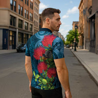 New Zealand Matariki Piwakawaka Zipper Polo Shirt Maori Koru With Pohutukawa Flowers LT05 - Polynesian Pride